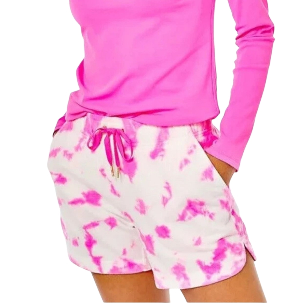 Lilly Pulitzer Kylar Knit Shorts In Plumeria Pink Sun Splash Tie Dye 5″ Size XL